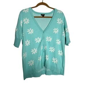 Torrid Light Blue Daisy Floral Print V Neck Button Front Half Sleeve Cardigan 1X